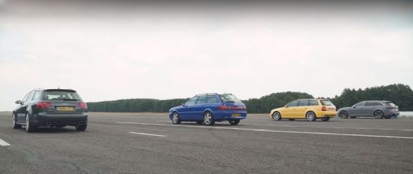 Четири поколения на Audi RS4 Avant се надпреварват на писта (ВИДЕО)