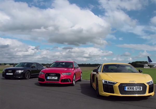 Три от най-бързите Audi спорят на пистата (ВИДЕО)