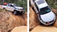 Toyota Hilux се спуска отвесно... с прикачено ремарке