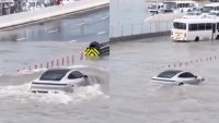 Porsche Taycan се превърна в амфибия заради потопа в Дубай