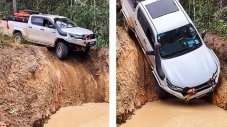 Toyota Hilux се спуска отвесно... с прикачено ремарке