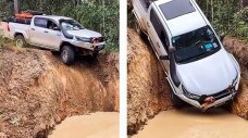 Toyota Hilux се спуска отвесно... с прикачено ремарке