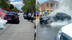 Спортен Mercedes изгоря след опит да „подпали“ гуми