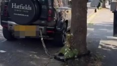 В Лондон вързаха Land Rover със синджир за дърво