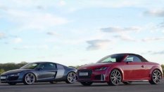 Старо Audi R8 срещу ново Audi TTS - кой е по-бърз?