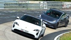 Porsche Taycan срещу Tesla Model 3 на „Нюрбургринг“