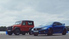 Honda Civic Type R срещу Land Rover Defender Works V8 на пистата (ВИДЕО)
