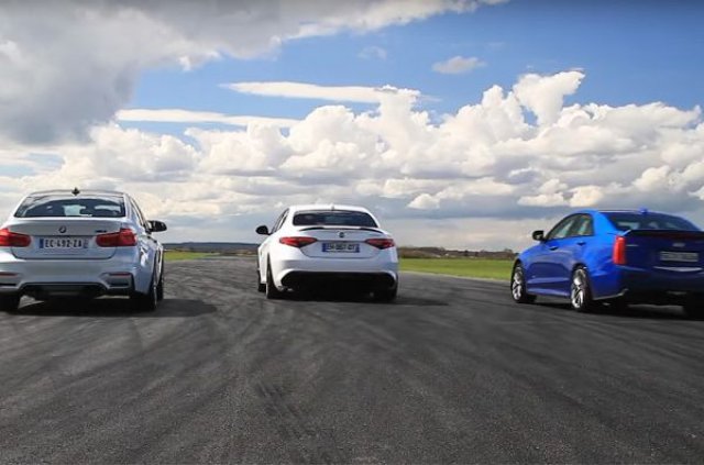 Alfa Romeo Giulia, BMW M3 и Cadillac ATS-V се сбориха на пистата (ВИДЕО)