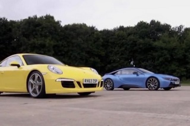 BMW i8 в драг среща с Porsche 911 Carrera S