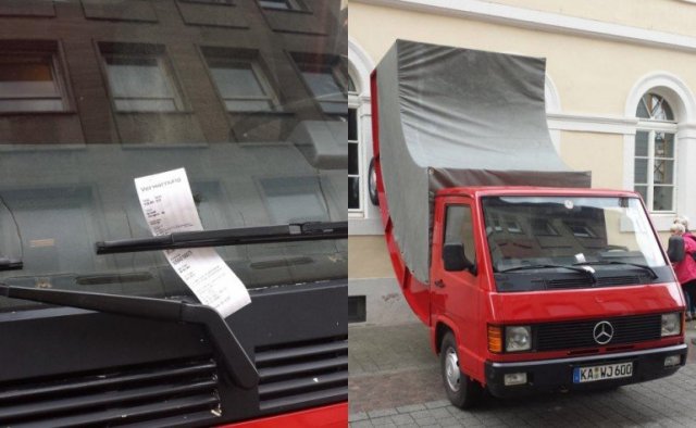 Скулптура получи глоба за неправилно паркиране