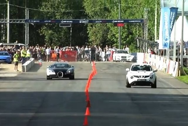 Nissan Juke се изправи срещу Bugatti Veyron
