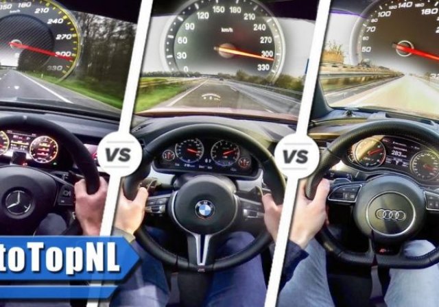 Вижте как Mercedes-AMG E 63 S, BMW M5 и Audi RS7 водят спор с пълна газ (ВИДЕО)