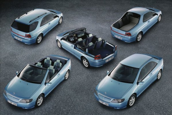 Десетилетие по-късно и Mercedes-Benz си поигра с идеята, представяйки през 1995 в Женева своя Vario Research Car. Това бе автомобил с четири сменяеми покрива, така че да може да се превръща от лимузина в комби, пикап и кабриолет. Смяната отнемаше едва петнайсетина минути, а всеки от отделните покриви бе изработен от въглеродни влакна - нещо нечувано по онова време - и тежеше не повече от 30 килограма. Само едно нещо спря проекта от серийно производство: твърде високата му цена. 
