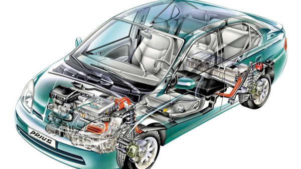 В случая хибридна система за задвижване комбинира бензинов двигател с електромотор чрез интересна скоростна кутия, която заема мястото на безстепенна скоростна кутия и синхронизира двата двигателя. Бензиновият е 1,5-литров от семейството на NZ (1NZ-FXE) с променливо VVT синхронизиране, но във варианта на цикъла на Аткинсън, който подобрява термодинамичната ефективност, като същевременно намалява малко производителността (58 к.с. след това доведени до 70 при експортната версия). Електромоторът се намесва при потегляне на ниски обороти, като максималната мощност е тази на бензиновия.

Prius I &ndash; обем на двигателя1497 куб.с., мощност -70 к.с., разход - 5,6 л/100 км, вредни емисии CO2 &ndash; 104 гр/км.