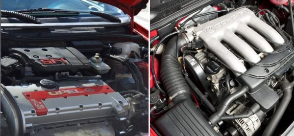 При Golf e редови 4-цилиндров с 16 клапана и работен обем 1984 куб. см.
Двигателят на Astra е със минимално предимство в кубичните сантиметри - 1993, иначе също е редови с 4 цилиндъра и 16 клапана. 
