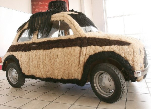Според Книгата на рекордите на Гинес най-косматият автомобил в света е Fiat 500, собственост на Мария Муньо от Салерно. Италианската фризьорка е прекарала стотици часове, внасяйки торби с човешка коса от Индия, защото твърди, че тя е по-силна, отколкото в Европа. След това Муньо залепва и зашива ключалките върху всяка повърхност на колата - отвътре и отвън, включително волана, таблото и вратите. Нейният космат Fiat все още има разрешение за движение по пътищата и е позната гледка, докато Мария  го кара из Салерно.