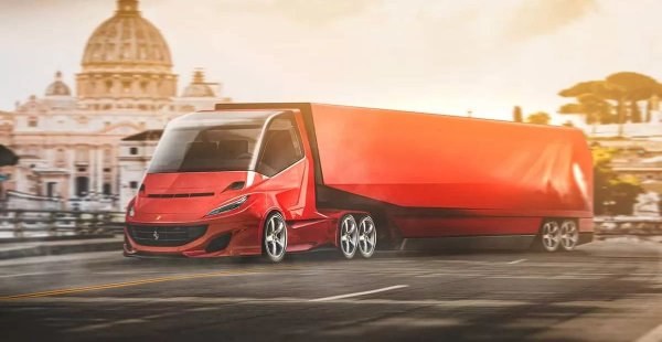 Червеният камион Ferrari включва чертите на модела Portofino. Кабината има огромно предно стъкло, даващо на водачите усещане за открито пространство и всички прелести на кабриолета. А кабрио Ferrarri е основната луксозна тенденция на милионерите в Калифорния. Как те биха реагирали на тир Ferrari, не е много ясно. Ако обаче в полуремаркето имаше огромен басейн, това е друг въпрос!