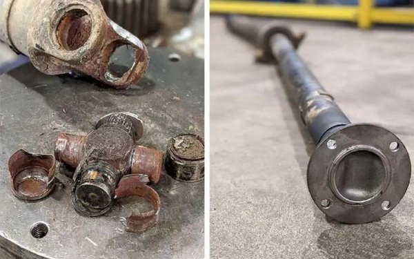 Няма значение каква трансмисия е инсталирана на кросоувъра (ръчна, автоматична, CVT, робот), всички те ще имат трудности при прехвърлянето на въртящия момент на двигателя към четирите колела. Това включва увеличени натоварвания от допълнителни въртящи се елементи. И също множество елементи, които може да изискват ремонт още преди 100,000 км пробег - редуктор, кардан, вискомуфа и т.н.. При кола с предно предаване няма подобен проблем, просто защото няма такива елементи. 
На снимката виждате как се разпада кръстатото каре на кардана на Nissan X-Trail с пълно предаване.
