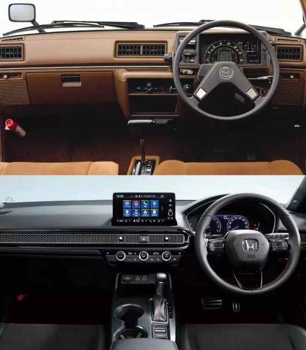 От самата поява на японския масов модел интериорът му е решен в минималистичен стил. Сходствата между някогашния и днешния Civic са очевидни, ако се абстрахирате от мултимедията и волана. 
