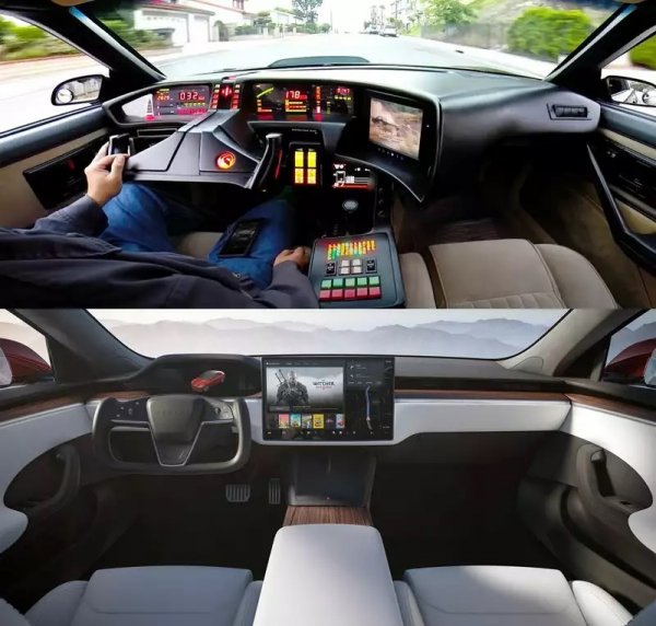 KITT e всъщност автомобилът от култовия телевизионен сериал Knight Rider с Дейвид Хаселхоф, базиран върху Pontiac Trans Am и проектиран от прочутия тунер и майстор на специалните ефекти Майкъл Шефе. Кой би си помислил, че 40 години по-късно ще се появи истински сериен автомобил с толкова подобен интериор?
