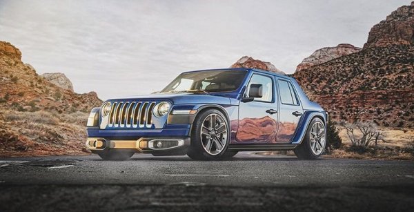 Още по-странно изглежда седан, приел стила на всъдехода Jeep Wrangler. В същото време обаче той е и доста симпатичен. Получилият се автомобил прилича на четириврат хотрод с ретро дизайн. Може би точно това липсва на пазара?
