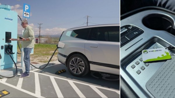 Нашият Ioniq 9 може да се зарежда с до 250 киловата - а такива бързи станции вече има доста в Гърция. Картата от Travel By Electric ни позволява да зареждаме, без да сваляме всевъзможни приложения и да регистрираме във всяко от тях кредитна карта. Някои гръцки приложения за зареждане между другото изискват да имате гръцки телефонен номер 