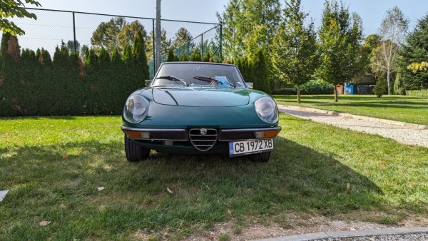 Alfa Romeo Spider (серия 105/115) е двуместен роудстър с предно разположен двигател и задно предаване, произвеждан от италианците почти три десетилетия - от 1966 до 1994. Тази бройка, представена от Камен Михайлов, пренадлежи към второто поколение на модела, произвеждано от Pininfarina в тяхната фабрика в Груляско.
