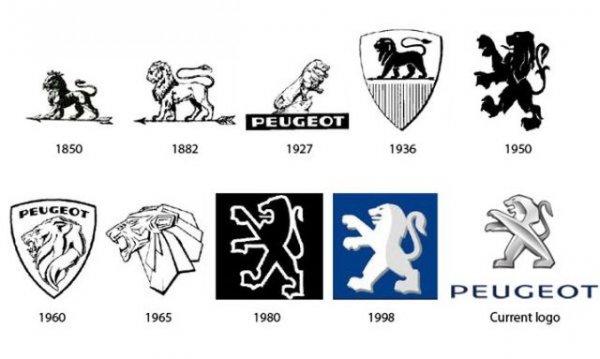 Лъвчето се появило върху автомобил за пръв път през 1905, и оттогава е претърпяло множество стилизации, а стрелата изчезнала някъде през 50-те години. Всъщност дори и това, което виждате долу вдясно, не е вече актуално - преди месец компанията представи проект за ново лого, което е връщане към онова от 1960.
