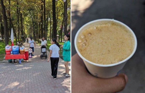 Тези щандове за "националните напитки" са буквално на всеки ъгъл. Вдясно - чаша максъм, донякъде подобен на боза, но съдържащ и царевица