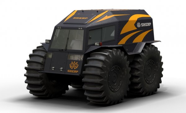Благодарение на огромните си гуми "шерпът" може да се движи и по вода, със съвсем приличните 6 км/ч. И без големи усилия може да предоолее почти всякакво препятствие на сушата с просвета си от 59 сантиметра. На всичкото отгоре в колелата има допълнителни резервоари, с които това чудо може да поеме до 290 литра бензин. 

