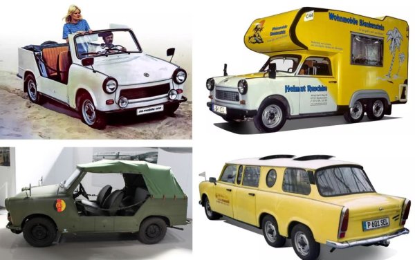 За разлика от "прогнилия Запад", където се конкурират десетки марки и съществува сериозна специализация, на Изток държавите обикновено имат по един-два основни автомобила - и се налага те да изпълняват всякакви възможни функции. Така е и с Траби. Той има армейска версия - 601А Kubel, "цивилен" кабриолет - Trabant 601 Tramp, а също кемпери, пикапи и какво ли не още. 
