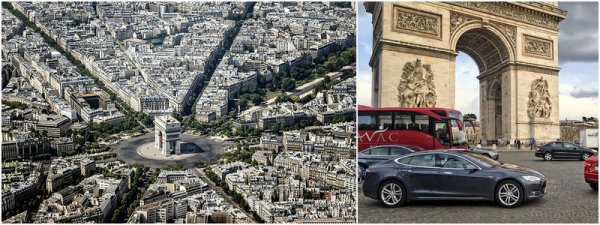 Дотук водят 12 улици, като главната е &bdquo;Шанз Елизе&rdquo;. Движението се осъществява около Триумфалната арка, като обикновено то е пълен хаос. Ако я нямаше френската реч и Айфеловата кула не се виждаше на хоризонта, то спокойно може да си помислиш, че се намираш някъде в Югоизточна Азия. Светофари няма - тоест има, но те са на излизане от площада. И са пешеходни. За да влезеш в това кръгово, си трябва истинска смелост. 
