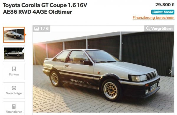 Не успяхме да открием АЕ86 в българските обяви. В Германия се предлагат над 30 екземпляра, като най-евтиният е 9000 евро, но е изморен в състезания и лишен от седалки. Добре реставрирана кола като тази на снимката ще ви струва около 30 000 евро. Приличните бройки започват от 20 000. Най-много се търсят вариантите Truenо лифтбек в бяло с черни орнаменти, като колата на главния герой в споменатата неведнъж анимация Initial D. 
