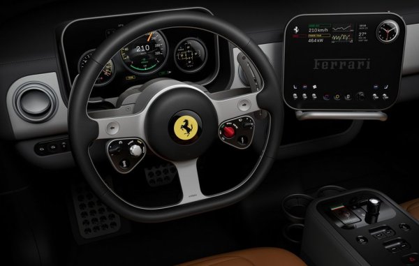 Още дори не сме видели действителния външен вид на първото електрическо Ferrari - то ще бъде показано през май. Засега италианците разкриха само интериора, създаден с едно рамо от главния дизайнер на Apple Джони Айв. 

