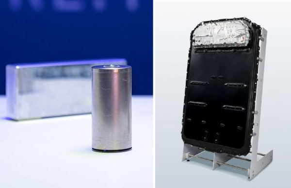 Първите пет поколения електромобили на BMW ползваха призматични клетки, събрани в модули. За шестото баварците преминават към цилиндрична клетка - с подобна форма на тази, използвана от Tesla, но с доста по-различна конструкция и химия. Технологията е разработена съвместно от BMW (в специалните центрове за компетентност по батериите в Мюнхен и Парсдорф) и техните доставчици на батерии - CATL и EVE. Патентните права са поделени между компаниите и никой друг автомобилен производител не може да ползва тази технология без одобрението на BMW, увери ме членът на борда по снабдяването Йоахим Пост. 
    
НА СНИМКАТА: Новите цилиндрични клетки на BMW (вляво) и как те ще се вграждат директно в шасито, с блока на силовата електроника отгоре (вдясно)
