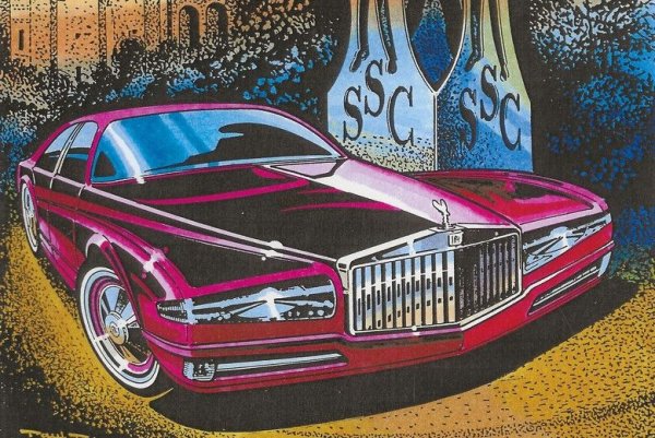 Рисунка на Брак на тема Rolls-Royce. На заден план е паметникът, който му бе поръчан от кметството на френското градче Сен Сюлпис