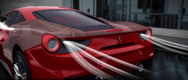 Още една технология от Формула 1 - DRS. При моделите на Ferrari има специални тунели отстрани. Когато клапите се отворят, през тях преминава въздух, което намалява притискателната сила и позволява по-голяма скорост.