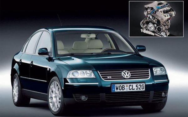 W16-двигателят, използван от Bugatti, не е единственият пример за този дизайн, използван само и единствено Volkswagen. Групата прави и по-малък &ndash; W8 мотор с обем 4 литра, като отново съединява два V-образни агрегата, този път с обем от 2 литра и с по 4 цилиндъра, които също използват общ картер.

С мощност до 275 конски сили, това е единственият W8 поставян някога в серийна кола. Дебютира през 2001 година във Volkswagen Passat, но след три години е спрян от производство.