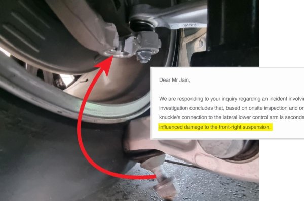 Вътрешните данни сочат постоянни проблеми с някои компоненти на окачването, като рамене и шарнири. С висока честота са били и повредите на полуоски и кормилни рейки, и то в движение, с риск да предизвикат катастрофа. Поне 11 клиенти твърдят, че катастрофите им са предизвикани от повреда в окачването или кормилната уредба. Собствените записи на Tesla от сервизните центрове документират доста такива случаи: например през април 2021, когато Model 3 с едва 24,000 км пробег загубил лявото си колело при движение на автопилот с 95 км/ч. През май същата година паднало колело и на Model X в Мадрид, Испания. 
В споменатия в началото случай в Кеймбридж, първоначално от сервиза уведомили собственика Джаин, че няма следи от външни повреди по окачването, което значи, че Tesla ще покрие ремонта. След седмица обаче той получил писмо от компанията, че инспекцията на автомобила е показала "по-ранни повреди" по окачването, и че Tesla не носи отговорност за това. Джаин напомня, че е притежавал автомобила по-малко от 24 часа преди инцидента, и не е имал никакви предишни удари. В крайна сметка се наложило цената на ремонта да бъде покрита от застраховката му, като Джаин доплатил 1250 долара самоучастие. В резултат застрахователната компания увеличила значително премията му по следващата полица. Джаин продал ремонтирания си автомобил с около 10,000 долара загуба, защото, както признава, "напълно загубих доверие в тази кола". 

НА СНИМКАТА: официалният отговор на Tesla до Джаин - повредата е причинена от "предишно увреждане" на окачването
