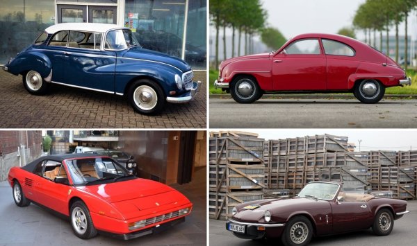 Auto Union 1000S - 1 регистрация
BMW 1602 - 1
Lancia Fulvia - 1
MG B - 2
Москвич 407 - 1
Porsche 356 - 1
Renault Fuego - 1
Saab 93B - 1
Trabant 601 - 1
Triumph Spitfire 1500 - 1
Ferrari Mondial - 1

На колажа (по часовниковата стрелка): Auto Union 1000 S, Saab 93B, Triumph Spitfire, Ferrari Mondial
