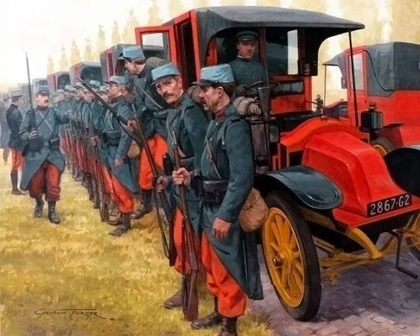 Това е уникален случай на мащабно и решаващо участие на превозно средство във военните действия. През есента на 1914 година германските войски се втурват към Париж. Има само един шанс  столицата да бъде спасена - разузнаването установява, че французите могат да спрат врага при река Марна. Просто трябва по някакъв магически начин да се прехвърлят 6 хиляди резервисти на посоченото място на 50 км от града. И то по-скоро, отколкото по-късно.

Какво става? Генерал Жозеф Галиени... повиква такси! Той нарежда спешно да се използват 1300 парижки таксита Renault Type AG, в които се качват резервистите. Моделът с 2-цилиндров двигател и мощност 9 конски сили развива 40 км/ч. Военните обаче пристигат навреме и разбиват германците! На таксиметровите шофьори им се плаща според брояча, а Марнското такси се превръща в национална легенда.
