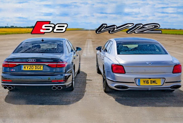 Audi S8 срещу Bentley Flying Spur спорят на пистата