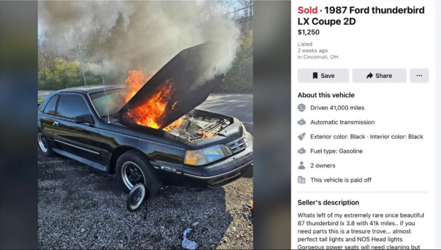 Ford Thunderbird, горяща кола, обява